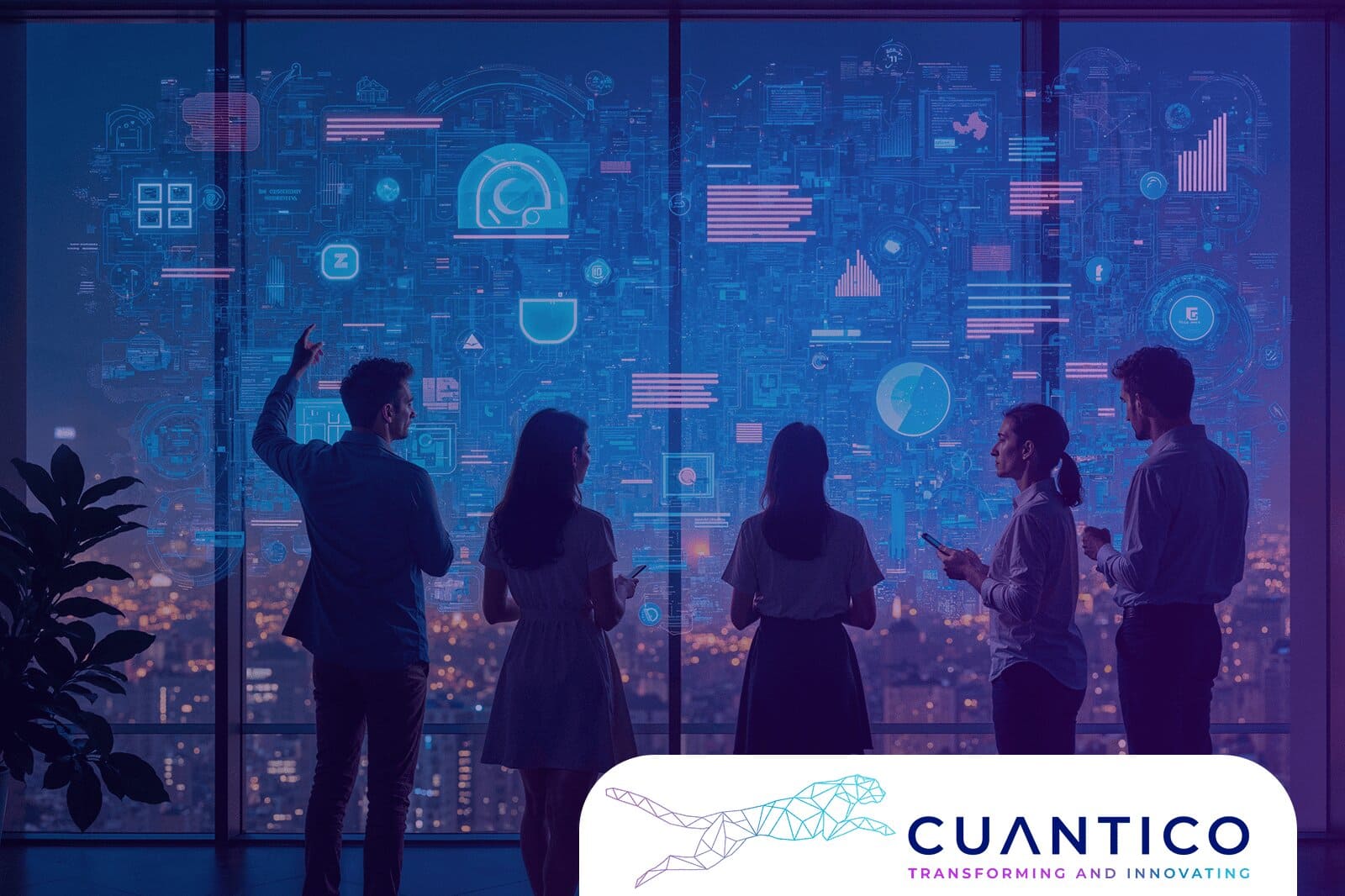 Computación cuántica como motor de la transformación digital en Colombia Personas analizando datos digitales sobre la revolución tecnológica impulsada por la computación cuántica en Colombia