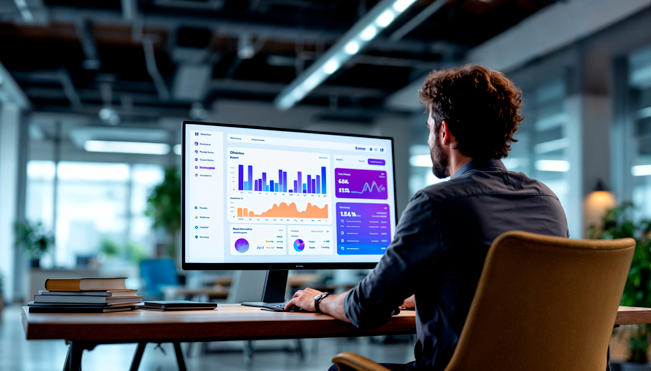 Visualice,-analice-y-anticipe-cada-decisión-pública-con-datos-en-tiempo-real. Profesional analizando procesos gubernamentales apoyado por un sistema de trazabilidad eficiente y confiable